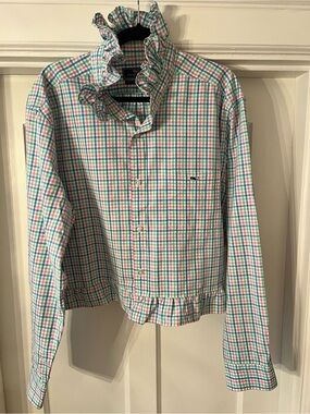 Upcycled Vineyard Vines Plaid Ruffle Button-Down Shirt